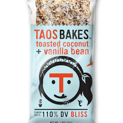 Toasted Coconut + Vanilla Bean is one of six flavors of Taos Bakes&apos; bars.