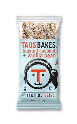 Toasted Coconut + Vanilla Bean is one of six flavors of Taos Bakes' bars. Toasted Coconut + Vanilla Bean is one of six flavors of Taos Bakes' bars.