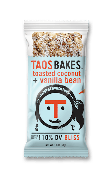 Toasted Coconut + Vanilla Bean is one of six flavors of Taos Bakes&apos; bars.