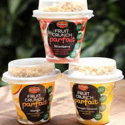 Del Monte&apos;s Fruit Crunch Parfait comes in four flavors: Mango, Strawberry, Blueberry, and Pineapple Coconut.