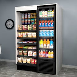 The v&imacr;v Fixturelite units, available in small, medium, medium-plus and large sizes, come equipped with health-locked coolers, wooden shelving, baskets, LED lighting and surrounds designed by Fixturelite.