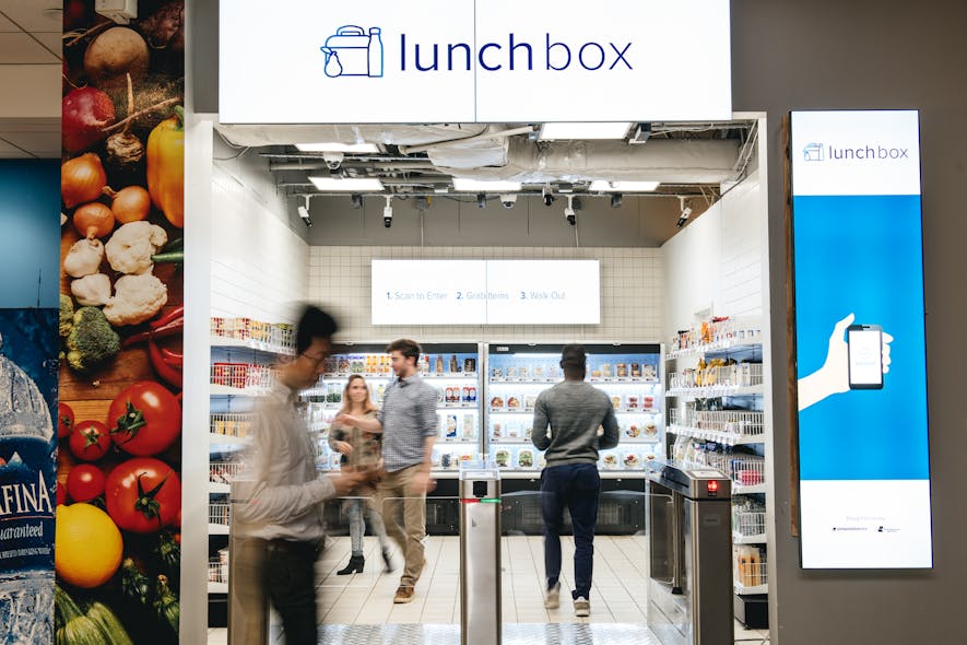 Currently in test in Retail Business Services&rsquo; Quincy, Mass. office, the technology enables shoppers to shop a small format store in seconds by scanning in, shopping and walking out.