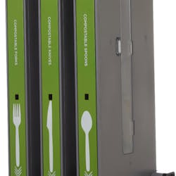 Eco-Products has introduced a line of compostable utensils for use in Cutlerease, a new dispenser that offers customers one fork, knife or spoon at a time. The patented system improves cleanliness, reduces waste, saves space and provides customers with a more convenient way to get compostable utensils.