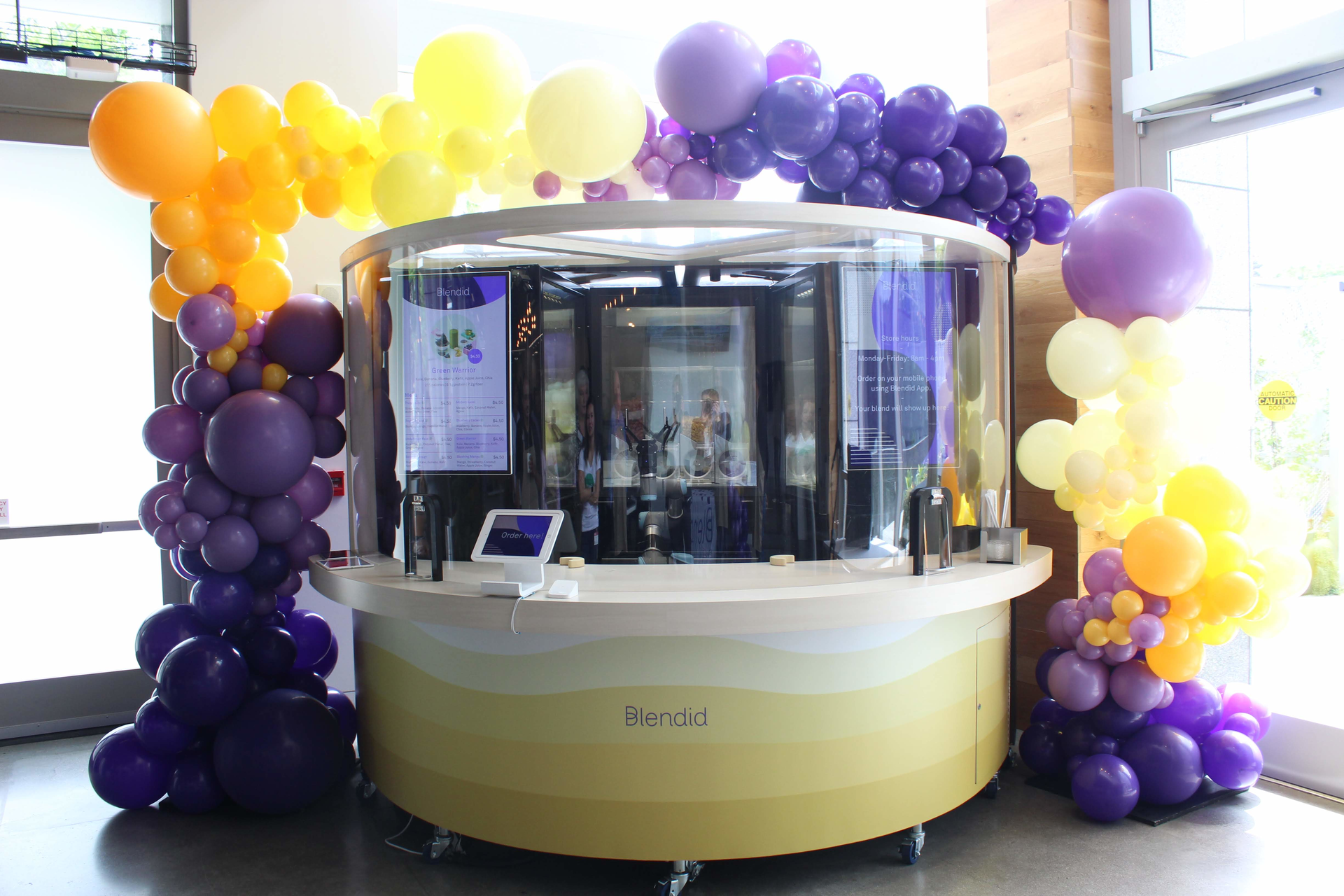 Blendid's fully autonomous food robotics kiosk, at a grand opening event
