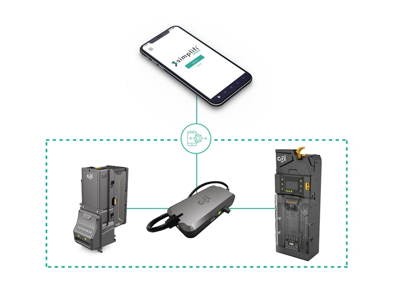 The Connected Cash solution by CPI connects the all-new CPI Talos note validator and Gryphon coin changer with the Bluetooth device, Synq, to deliver on-site, live health and diagnostics to operators and service techs via the Simplifi mobile app.