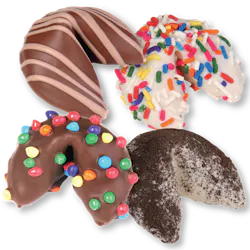 Van Wyk Confections' Famous Fortune Cookies™ flavors include Cookies & Cream, Chocolate Bits, Salted Caramel and Birthday Cake.