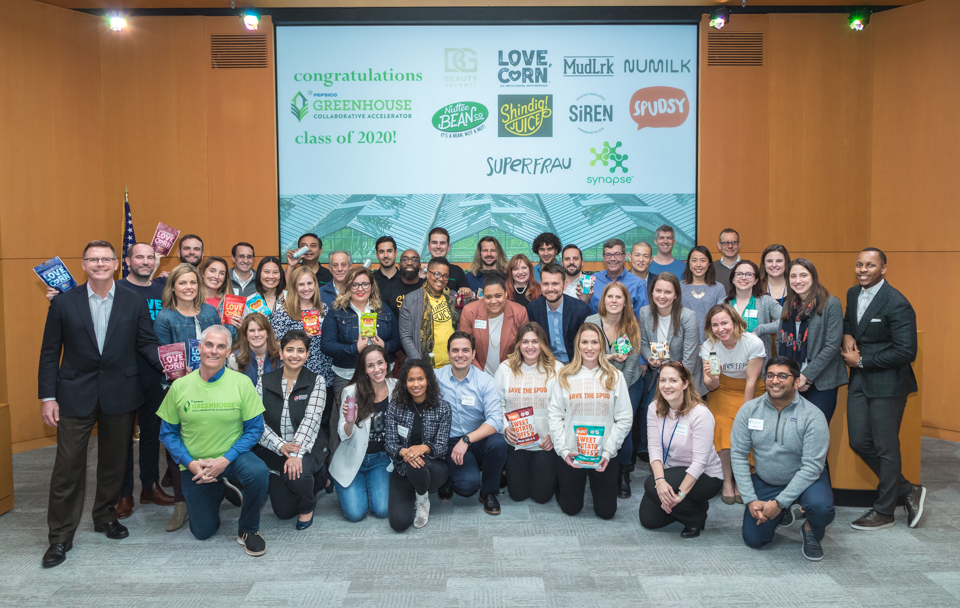 All 10 finalists, along with their PepsiCo mentors, at the at the PepsiCo North America Greenhouse program launch event Feb. 4 at PepsiCo&rsquo;s headquarters in Purchase, N.Y. Photo Credit: Laurie Spens