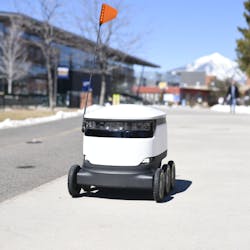 A Starship robot on the campus of Northern Arizona University (NAU) in Flagstaff, AZ, in 2019. The company&apos;s robots are still delivering food to students at university campuses across the U.S., including at NAU and The University of Wisconsin-Madison.