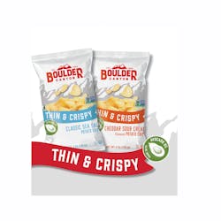 NEW! Boulder Canyon&circledR; Thin &amp; Crispy Potato Chips, including Classic Sea Salt and Cheddar Sour Cream.