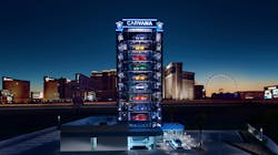 Carvana's first Car Vending Machine in Las Vegas stands 11 stories high. Carvana says it’s the world's first slot machine for cars, too, putting a local spin on giant vending machines for which it’s known. Carvana's first Car Vending Machine in Las Vegas stands 11 stories high. Carvana says it’s the world's first slot machine for cars, too, putting a local spin on giant vending machines for which it’s known.