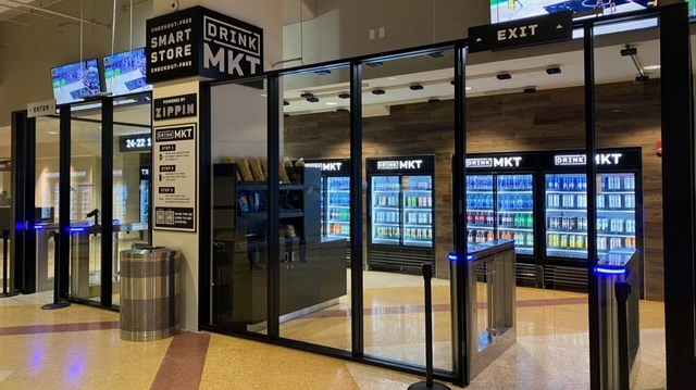 As sports venues reopen to fans, Aramark is deploying contactless solutions like Zippin&rsquo;s checkout-free Drink MKT show here at AT&T Center. Solutions create safe and hygienic service experience.
