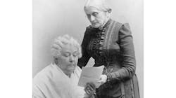 Elizabeth Cady Stanton (seated) with Susan B. Anthony. (This media file is in the public domain in the United States.) Elizabeth Cady Stanton (seated) with Susan B. Anthony. (This media file is in the public domain in the United States.)