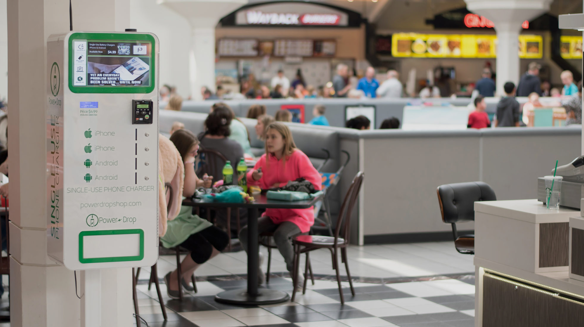 The Venders creates small-footprint vending solutions. Shown here is the company's Power Drop solution, in the Slimline format, placed at Stonestown Galleria in San Francisco. Power Drop partnered with Hayden Vending Inc. to install one-time phone charger vending machines at Stonestown.