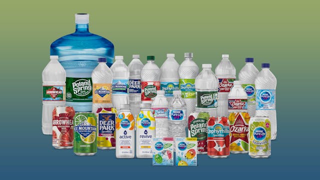 BlueTriton&apos;s packaged water brands include Poland Spring, Deer Park, Ozarka, Ice Mountain, Zephyrhills and Arrowhead, along with Pure Life and Splash, among others.