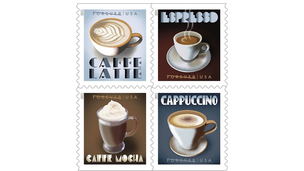 Espresso drinking in the United States is at an all-time high and is now featured on new Forever stamps issued by the U.S. Postal Service.