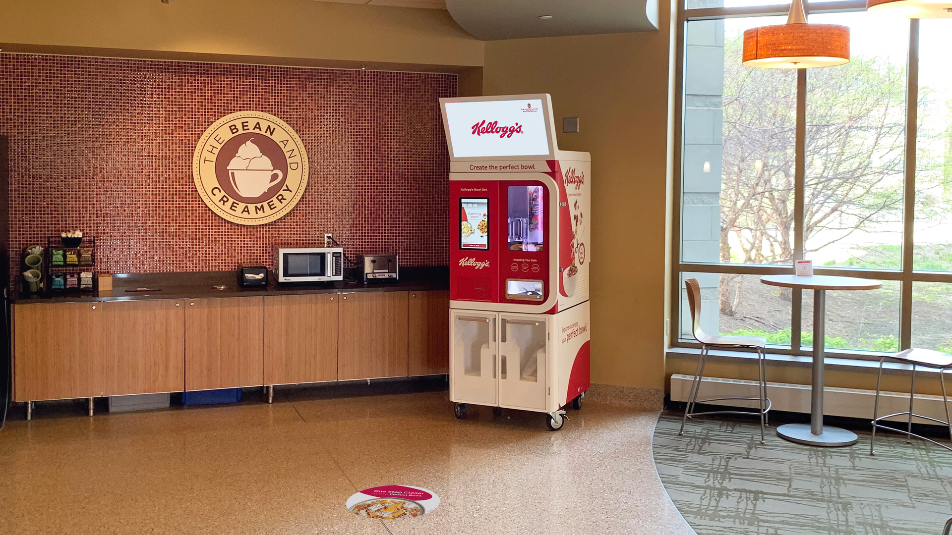 The Kellogg&rsquo;s Bowl Bot is pictured at UW-Madison's Dejope Residence Hall&rsquo;s main floor.