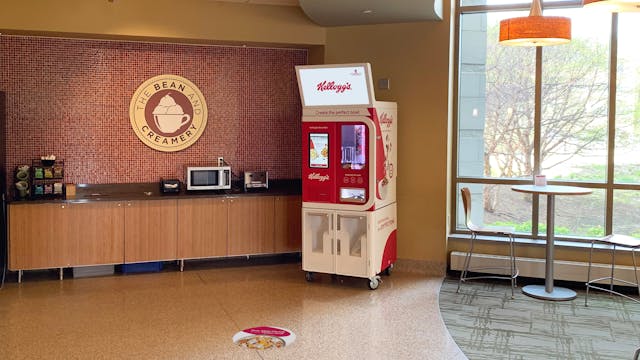 The Kellogg&rsquo;s Bowl Bot is pictured at UW-Madison&apos;s Dejope Residence Hall&rsquo;s main floor.