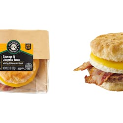 Market Sandwich&apos;s egg, cheese, sausage, jalape&ntilde;o and bacon on a flaky biscuit create a tasty and zippy breakfast snack. It&apos;s one of four varieties in the breakfast sandwich lineup.