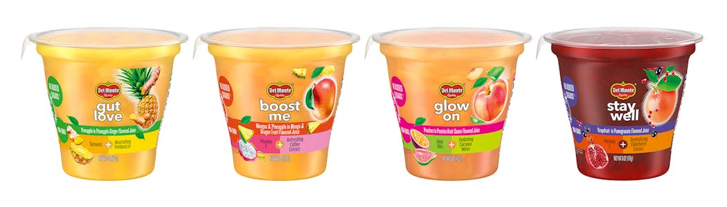 Del Monte Fruit Infusions flavors include Gut Love, Glow On, Boost Me and Stay Well.