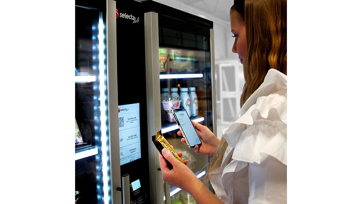 Pictured above is a Selecta vending machine equipped with contactless payment capabilities by Fiserv.