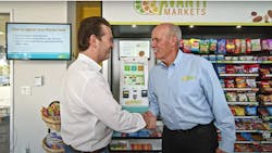 Founders: Avanti Markets founder Jim Brinton (r.) welcomes 365 Retail Markets founder Joe Hessling to Avanti's Seattle office. Founders: Avanti Markets founder Jim Brinton (r.) welcomes 365 Retail Markets founder Joe Hessling to Avanti's Seattle office.