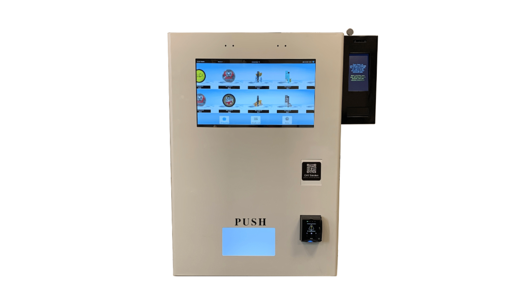 CAV's age and identification verifier module installs on the right side of a vending machine.