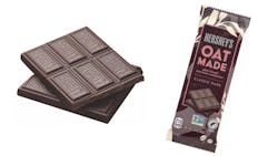 Hershey&apos;s Oat Made chocolate is trialing in two varieties, &apos;extra creamy almond and sea salt&apos; and &apos;classic dark,&apos; sold in 1.55-oz. bars labeled as a &apos;plant-based chocolate confection.&apos; Target is among the select test stores. (Photo: Target)