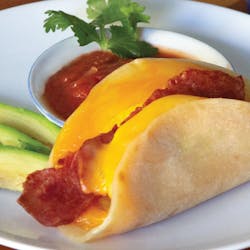 Cheesewich&apos;s keto-friendly Breakfast Taco is made with turkey bacon, colby jack cheese, an egg patty and flour tortilla.
