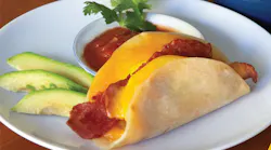 Cheesewich's keto-friendly Breakfast Taco is made with turkey bacon, colby jack cheese, an egg patty and flour tortilla.