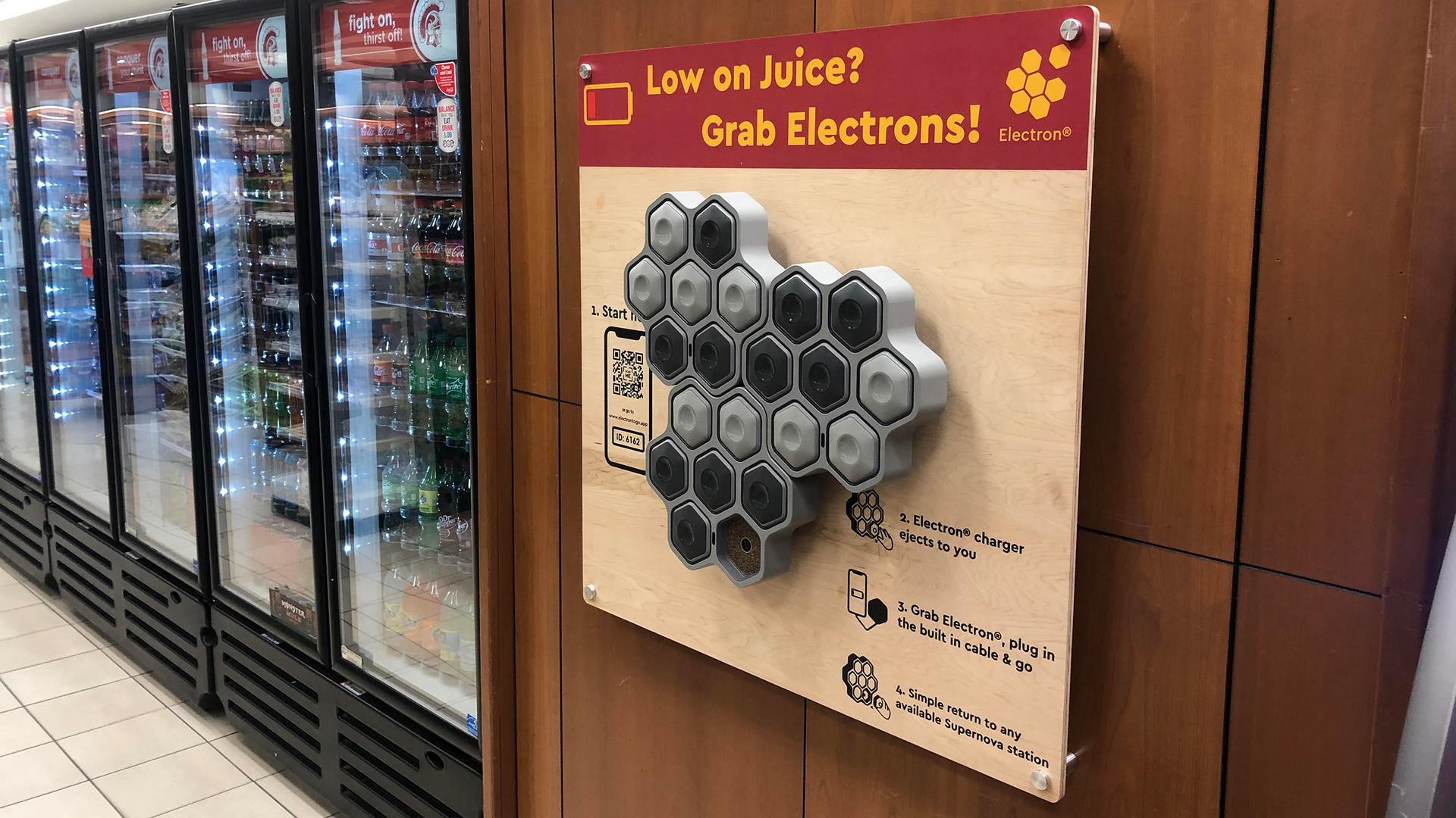 Electron-to-Go's grab-and-go phone chargers operate in any type of space. The plug-and-play automated solution eliminates the hassle of cords and finding electrical outlets.