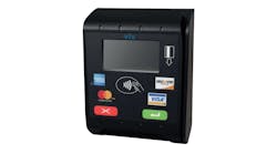 Pictured here is Vagabond&apos;s new v&imacr;v credit card reader bezel for vending machines. Vagabond&apos;s touchless technology is built into the new reader.