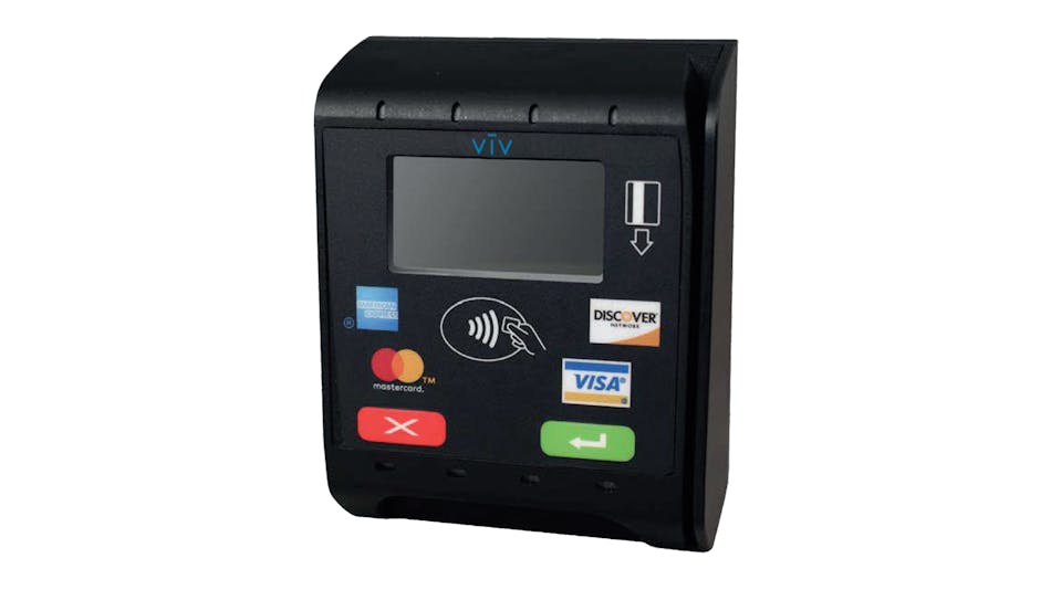 Pictured here is Vagabond&apos;s new v&imacr;v credit card reader bezel for vending machines. Vagabond&apos;s touchless technology is built into the new reader.