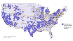 The National Electric Highway Coalition will support EV charging along major U.S. travel corridors. Here is a map of NEHC member service territories as of Dec. 7. The National Electric Highway Coalition will support EV charging along major U.S. travel corridors. Here is a map of NEHC member service territories as of Dec. 7.