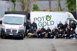Pot O&rsquo; Gold Coffee Service team members gather for a company photo outside of the company&rsquo;s Bellevue, WA, facility.