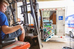 Ryan Jimerson loads a truck for the day&rsquo;s deliveries that he prekitted using Parlevel technology and reorganized warehouse and new procedures that the company recently put into action.