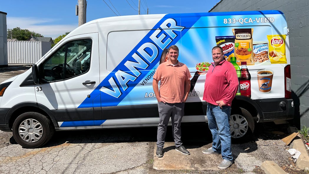 Vander Vending founder Jerry Schreiner (right) credits son Cade Ridenour (left) and other young managers for embracing technology to catapult the company to new heights.