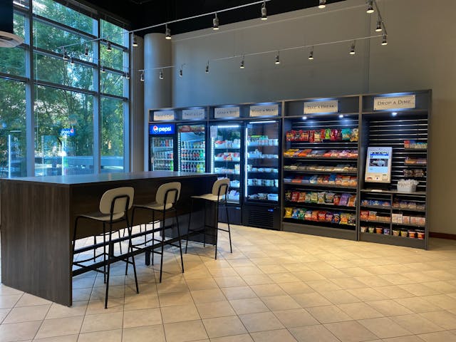 Seventh Wave has partnered with contract foodservice providers to replace corporate cafeterias shut down by the pandemic with micro markets, like the one pictured here.