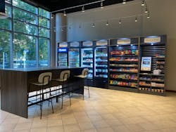 Seventh Wave has partnered with contract foodservice providers to replace corporate cafeterias shut down by the pandemic with micro markets, like the one pictured here.