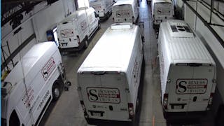 Loaded route trucks ready to go &ndash; all are plugged in overnight to keep standby refrigeration operating.