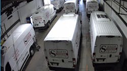 Loaded route trucks ready to go – all are plugged in overnight to keep standby refrigeration operating. Loaded route trucks ready to go – all are plugged in overnight to keep standby refrigeration operating.