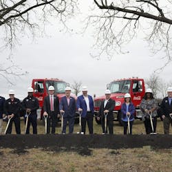 Coca-Cola United associates and Macon-Bibb County officials sport hard hats at the Feb. 17 groundbreaking ceremony for Macon Coca-Cola&rsquo;s $85 million expansion.