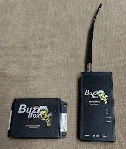 BuzzBox allowed drivers to pull product before going into locations, eliminating a trip to each machine to first take count and record. At left, the device that went in the machine and attached to the DEX port. At right, the device the driver had in the truck. The driver would plug the DEX cable from the handheld into the receiver and retrieve data from each machine and produce a picklist for each machine.