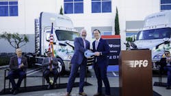 Photo credit: Left to Right: Pat Griffin, Hyzon North America President; Dr. Bappa Banerjee, Hyzon Chief Operating Officer; Jeff Williamson, Senior Vice President, Operations, Performance Food Group; Parker Meeks, Hyzon Chief Executive Officer; Jesse Armendarez, 2nd District, San Bernardino County Supervisor Photo credit: Left to Right: Pat Griffin, Hyzon North America President; Dr. Bappa Banerjee, Hyzon Chief Operating Officer; Jeff Williamson, Senior Vice President, Operations, Performance Food Group; Parker Meeks, Hyzon Chief Executive Officer; Jesse Armendarez, 2nd District, San Bernardino County Supervisor