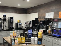 First Class Vending&rsquo;s coffee showroom and training center is a hit with their customers. The team recommends that they visit in the morning as they are likely to leave highly caffeinated.