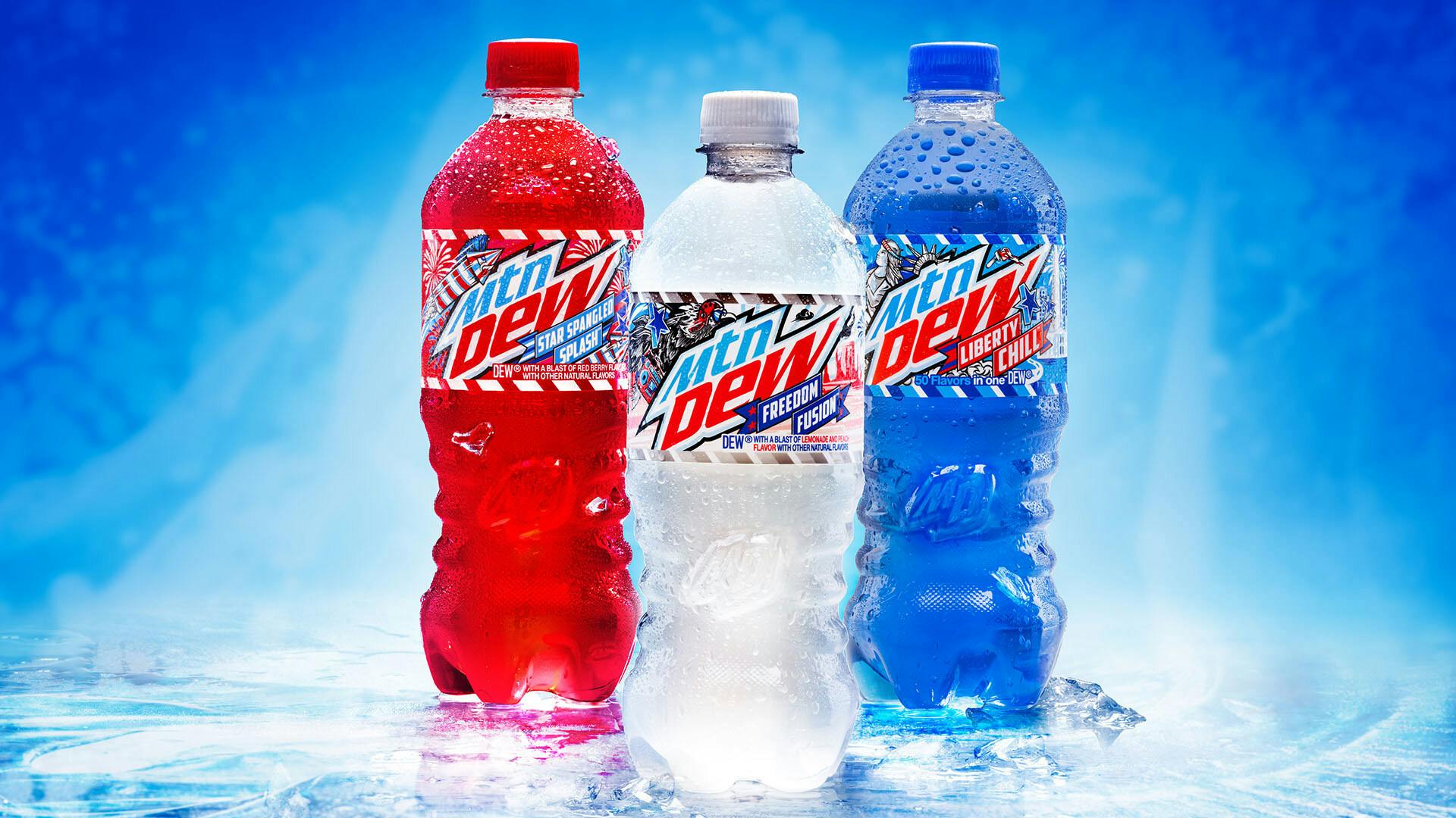 Three new Mtn Dew flavors evoke the tastes of summer in eye-catching red, white and blue limited-time concoctions.