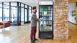 Customers unlock the smart cooler via a tablet that displays product information and serves as the point of sale. Customers unlock the smart cooler via a tablet that displays product information and serves as the point of sale.