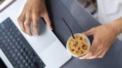 woman iced coffee laptop woman iced coffee laptop