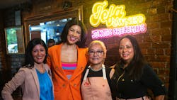 Evelyn Barahona (United States Hispanic Chamber of Commerce), Stephanie Beatriz, Maria Gonzalez (owner, Bistró Casa Azul), and Esperanza Teasdale (PepsiCo), gather to kick off year three of the Jefa-Owned campaign. Evelyn Barahona (United States Hispanic Chamber of Commerce), Stephanie Beatriz, Maria Gonzalez (owner, Bistró Casa Azul), and Esperanza Teasdale (PepsiCo), gather to kick off year three of the Jefa-Owned campaign.