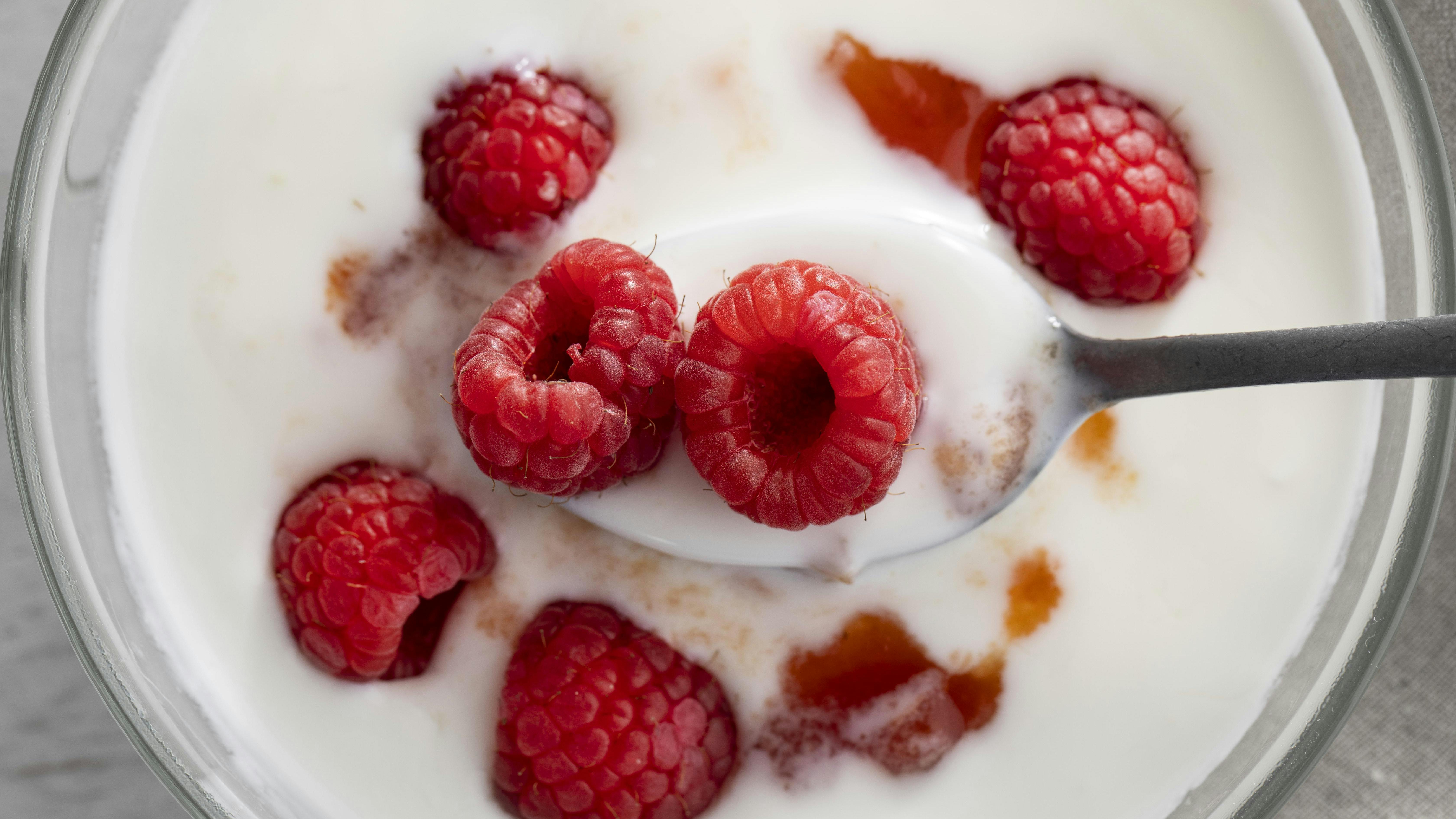 Yogurt With Raspberries Bowl Top View