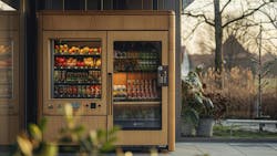 Aesthetics influence consumer behavior. The peaceful and attractive setting for these vending machines creates an enticing shopping experience. This stock image was created with AI assistance. Aesthetics influence consumer behavior. The peaceful and attractive setting for these vending machines creates an enticing shopping experience. This stock image was created with AI assistance.